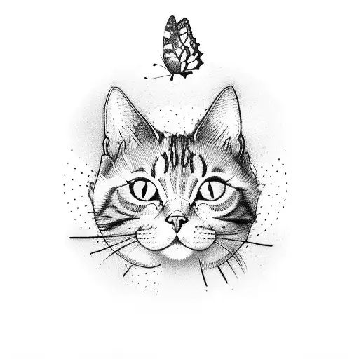 Cat and Butterfly tattoo design idea