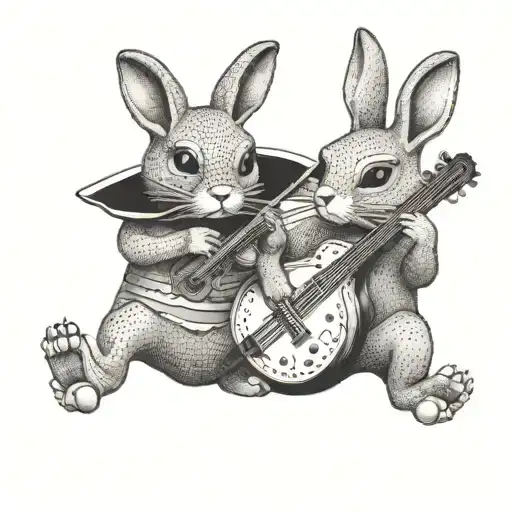 Create a tattoo of a bunny mariachi band playing traditional Mexican music tattoo design idea