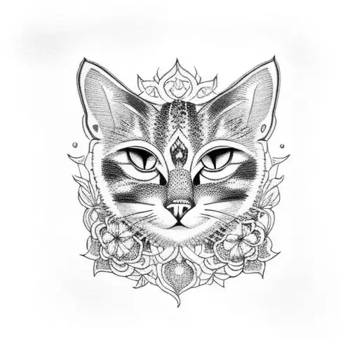 Crochet-inspired design incorporating lavender and cat motifs tattoo design idea