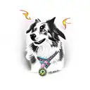 whole body of a cybernetic Australian Shepherd dog without tail spitting pink flames tattoo design idea