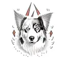 whole body of a cybernetic Australian Shepherd dog without tail spitting pink flames tattoo design idea