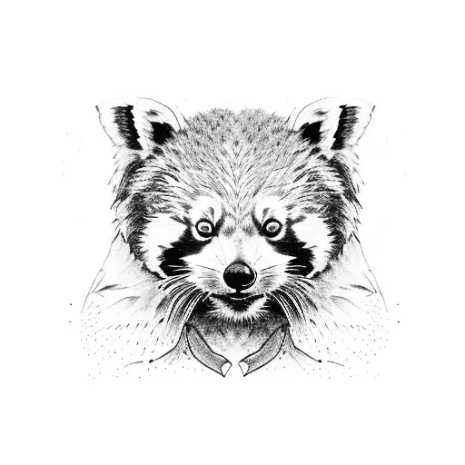 Red panda with a sad face looking at an empty food bowl tattoo design idea