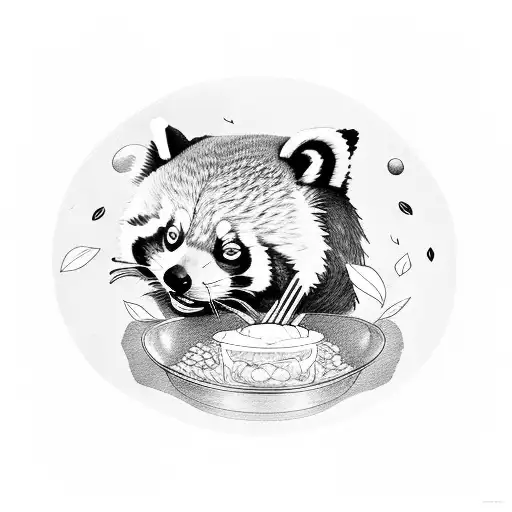 Red panda with a sad face looking at an empty food bowl tattoo design idea