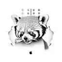 Red panda with a sad face looking at an empty food bowl tattoo design idea