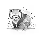 Red panda with a sad face looking at an empty food bowl tattoo design idea