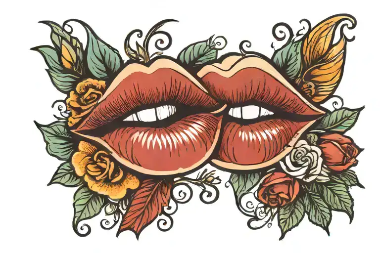 lips kissing tattoo design idea