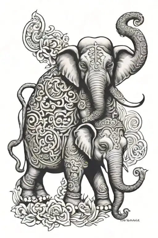 Thai style tattoo showcasing an Thai elephant and a Thai monkey tattoo design idea