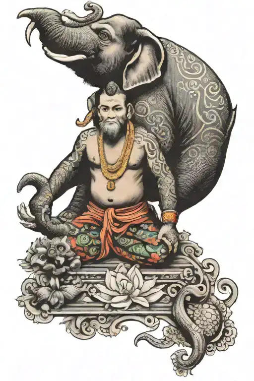 traditional Thai style with an Asian elephant and a Thai monkey tattoo design idea