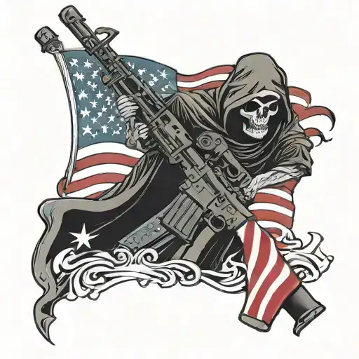 grim reaper US flag Ar 15 with Liberty tattoo design idea