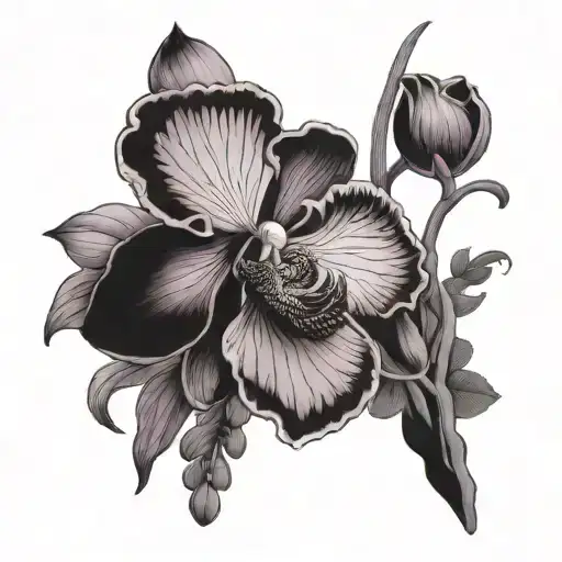 Purple Orchids, Red Poppy with a Goat  tattoo design idea