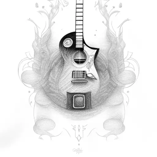 A guitar made out of colored pencils tattoo design idea