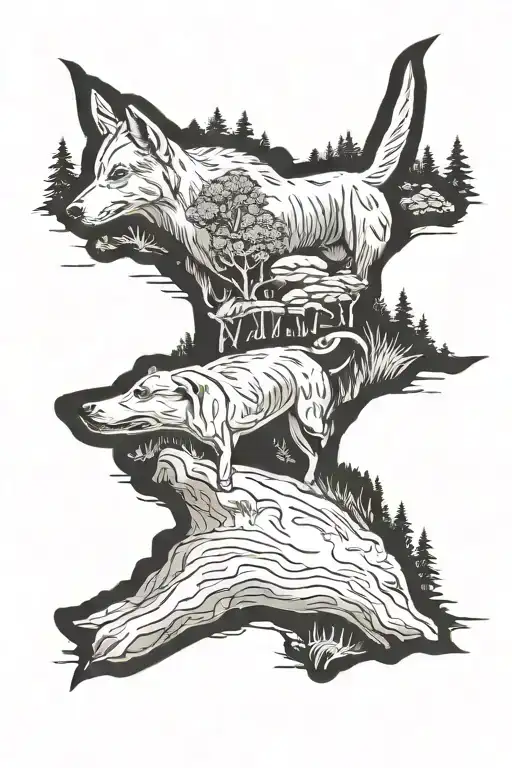 dog, nature, hunting scene tattoo design idea