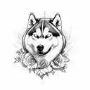 husky with flowers  tattoo design idea