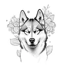 husky with flowers  tattoo design idea