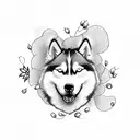 husky with flowers  tattoo design idea