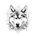 husky with flowers  tattoo design idea
