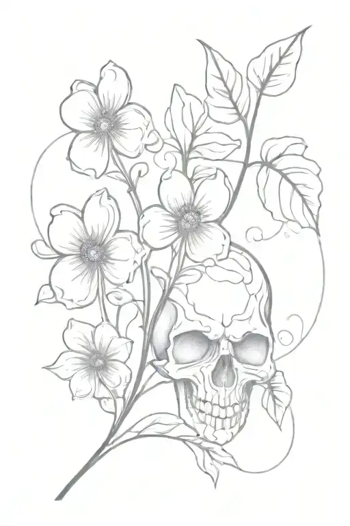 clover vine wrapping, skull, moon merging together tattoo design idea