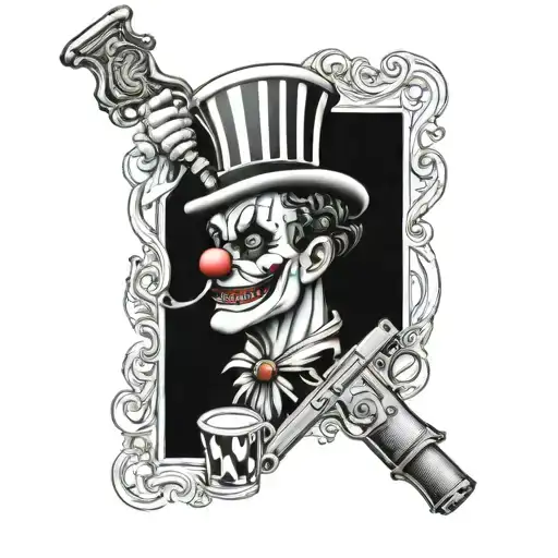 glass, clown, casino, guns tattoo design idea