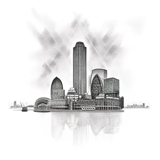 boston and london skylines reflecting each other tattoo design idea