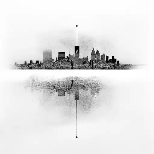 boston and london skylines reflecting each other tattoo design idea