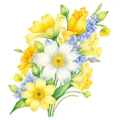 Daisy, sweat pea, 2 asters, cosmo, and 2 narcissus tattoo design idea