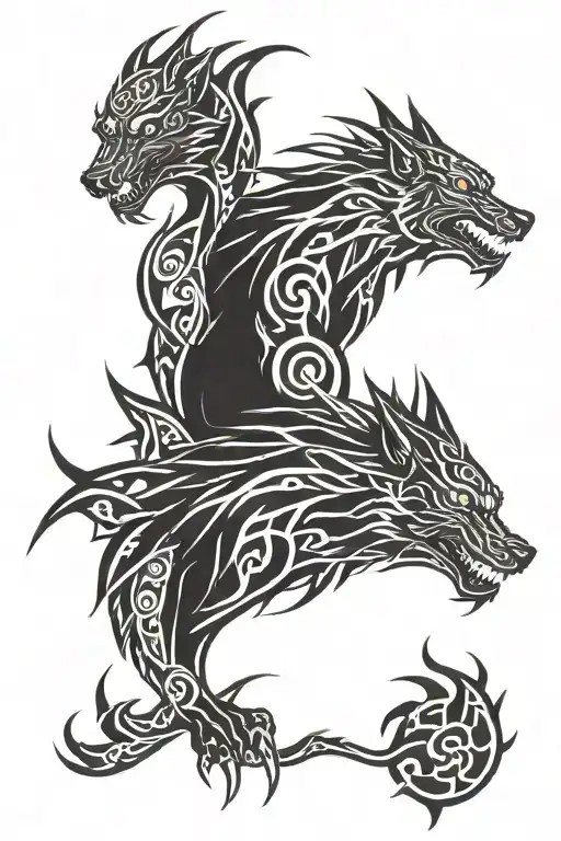  tribal dragon and wolf head emerging tattoo design tattoo design idea