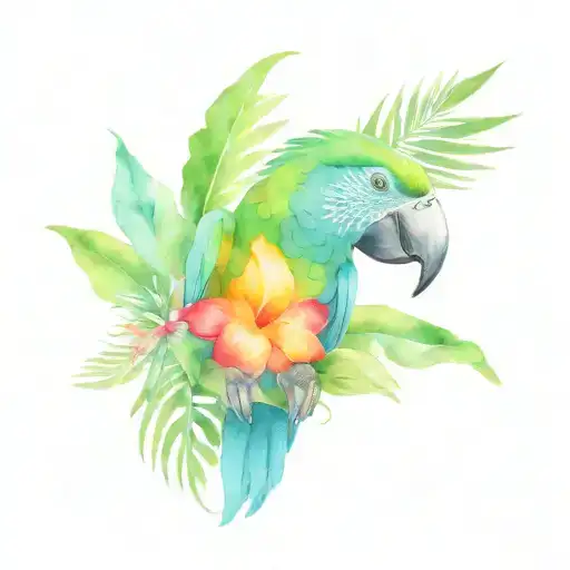 parrot surrounded by tropical fl gator tattoo design idea