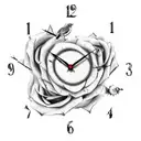 bird clock roses thorns tattoo design idea