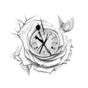bird clock roses thorns tattoo design idea