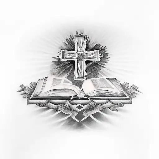 a Cross with a bible scriptures long  tattoo design idea