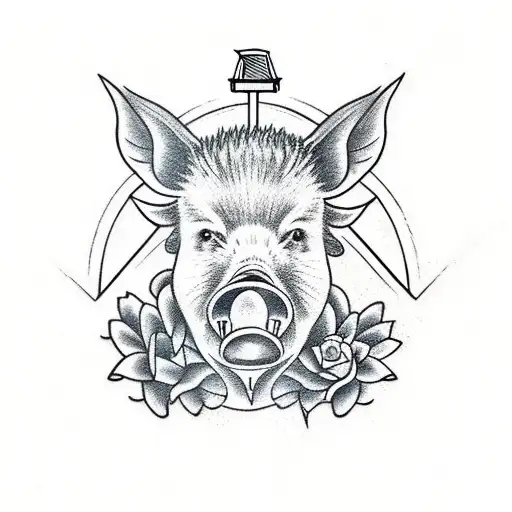 boar and wind turbine tattoo design idea