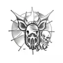boar skull with wind turbine and hills tattoo design idea