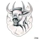 boar skull with wind turbine and hills tattoo design idea