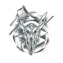 boar skull with wind turbine and hills tattoo design idea