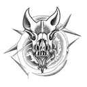 boar skull with wind turbine and hills tattoo design idea