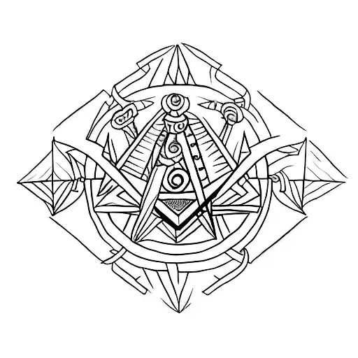 "Create a tattoo with an anvil formed solely from triangles, squares, and circles. Additionally, include Masonic symbols tattoo design idea