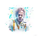 man standing with hands out, one hand motioning up, one hand motioning down. split vertically with dark and light tattoo design idea