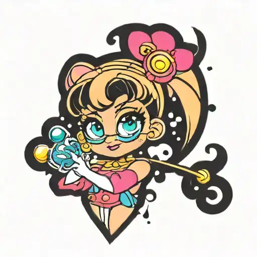 tatto stencil of bubbles form powerpuff girls cosplaying as Sailormoon  tattoo design idea