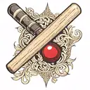 Cricket Bat and Ball with Initials: 	•	A small tattoo featuring a cricket bat and ball with your initials (RS) and 50  tattoo design idea
