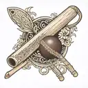 Cricket Bat and Ball with Initials: 	•	A small tattoo featuring a cricket bat and ball with your initials (RS) and 50  tattoo design idea