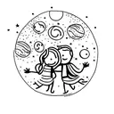 dancing people holding hands under the moon on top of the earth  tattoo design idea