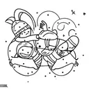 dancing people holding hands under the moon on top of the earth  tattoo design idea