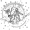 dancing people holding hands under the moon on top of the earth  tattoo design idea