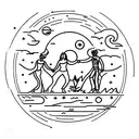 dancing people holding hands under the moon on top of the earth  tattoo design idea