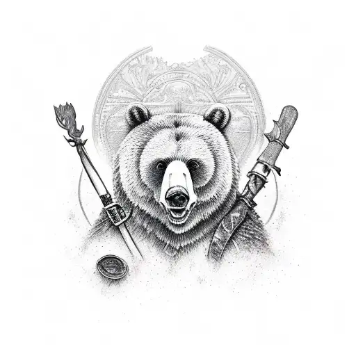 fierce bear with ax  tattoo design idea