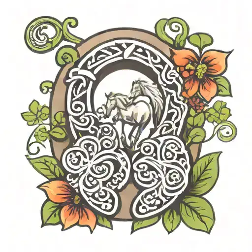 horse shoe with four leaf clovers  tattoo design idea