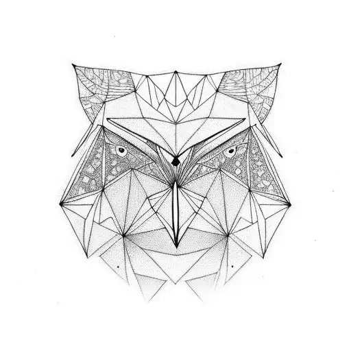 A geometric owl with detailed head and body tattoo design idea