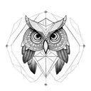 A geometric owl with closed wings tattoo design idea