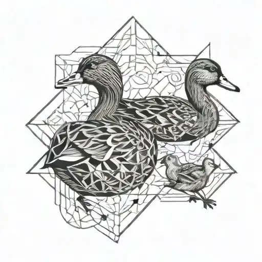 mother duck and duckling tattoo design idea