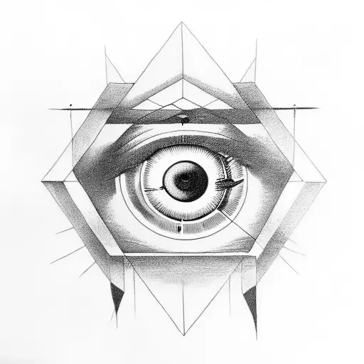 Greek eye connected by straight lines to triangle in Alchemy  tattoo design idea